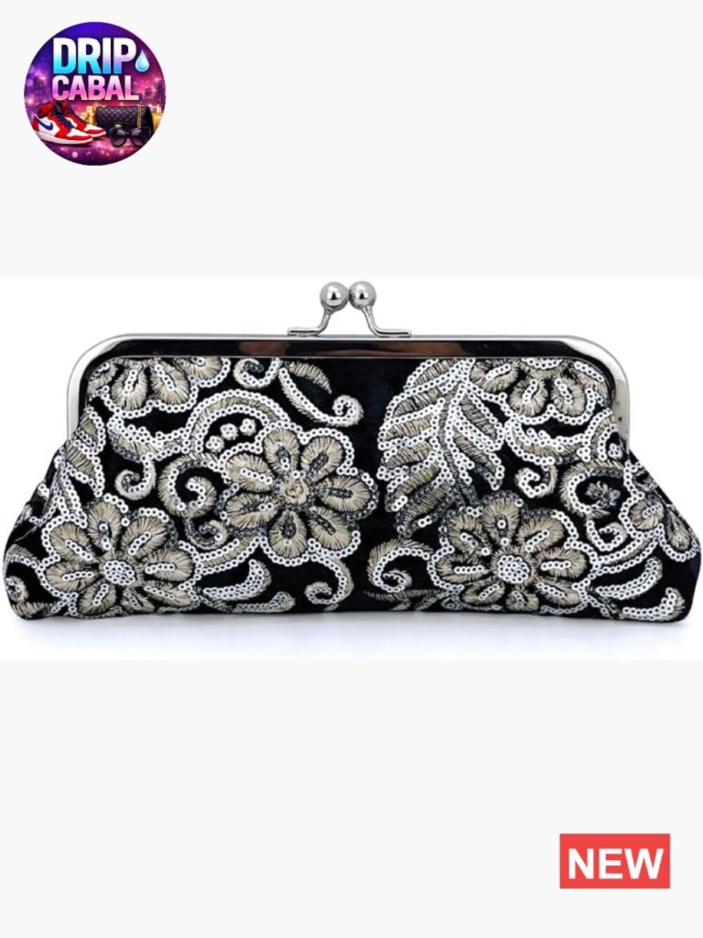 Velvet Sequin Kiss Lock Evening Clutch Formal Handbag Wedding Prom